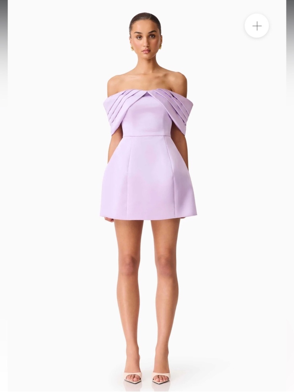 elliatt hope purple off the shoulder pleated detail mini satin dress small NEW